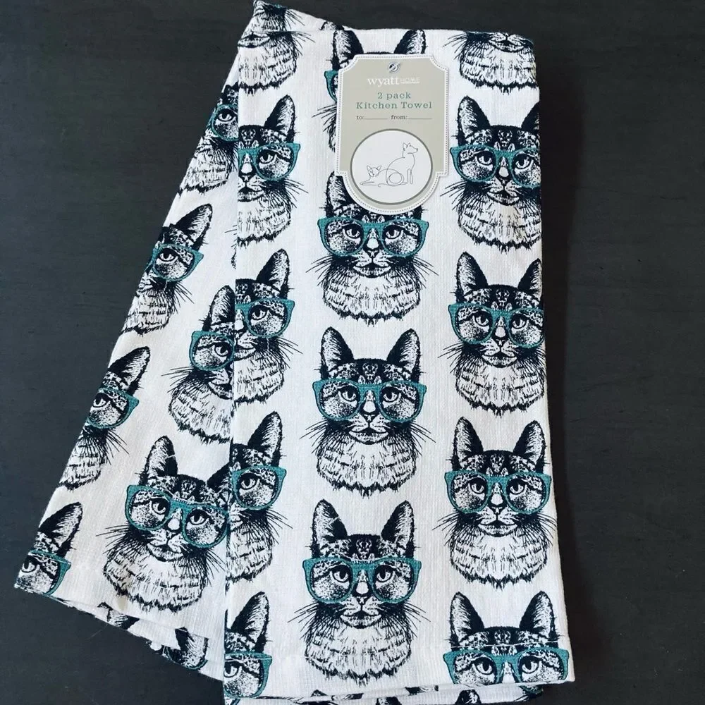 Cats in Glasses Kitchen Cat Dish Towels